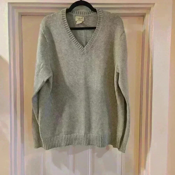L.L. Bean Mens V-Neck 100% Cotton Pullover Sweater Blue Gray Size Large - Picture 1 of 9